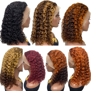 Parrucca Bob Corta Ricci 13x4 Water Wave 200% Densità Colore Piano 4/27 con Mèches, 100% <span class=keywords><strong>Capelli</strong></span> Vergini Brasiliani Remy per Lace - Product Image 1