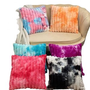 Housse de coussin décorative en fausse fourrure de lapin rayée, double face, super douce, pour l'hiver, décoration d'intérieur, peluche confortable - Product Image 1