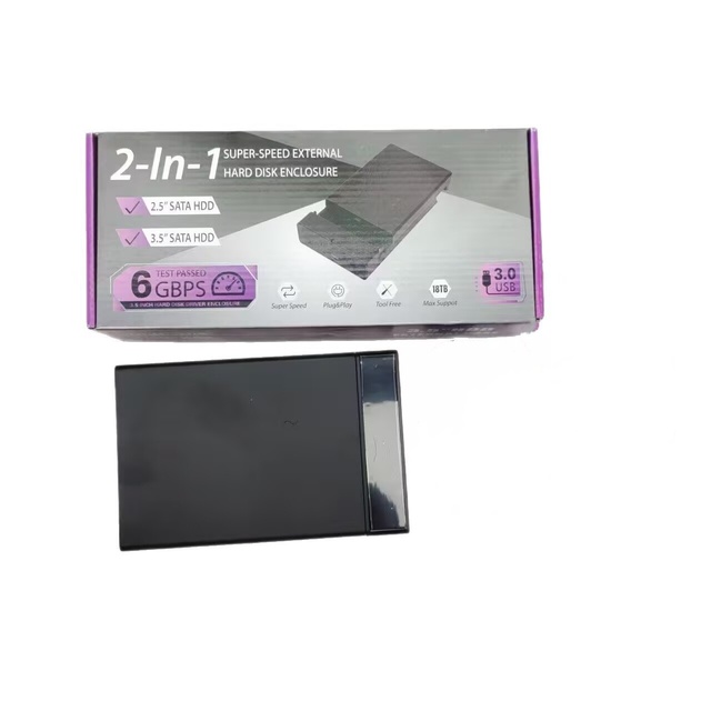 OEM 2.5/3.5 Inch 2-in-1 SATA USB3.0 Plastic External Hard Disk Box for HDD/SSD