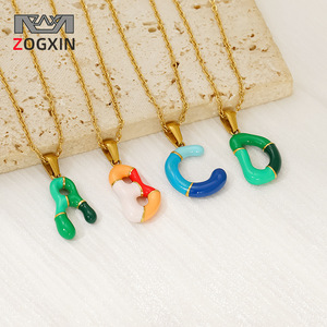 Fashion Letter Necklace Pendant Stainless Steel Colorful Enamel Alphabet Chain Daily Wear Gift Jewelry - Product Image 2