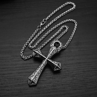 Liontin Salib Kristen Baja Anti Karat Anti Luntur Tahan Air Vintage Hip-Hop Egyptian Key Life Perhiasan Fashion Berkualitas
