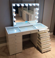 Commode moderne en bois blanc à 6 tiroirs avec miroir éclairé et coiffeuse pour appartement