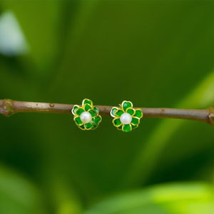 ต่างหูแฟชั่น สแตนเลส 316L ชุบทอง PVD ประดับมุกสีเขียวตรงกลาง - Product Image 3