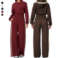 Ensemble de survêtement pour femme TZ3005-2, veste courte à capuche zippée ample et épaisse, pantalon large à rayures contrastées, tenue de sport