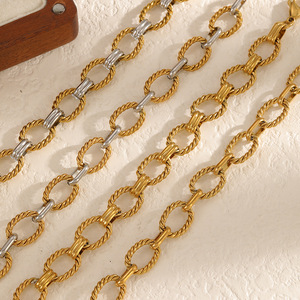 Bracelet à maillons torsadés de style européen américain, plaqué or 18 carats, acier inoxydable, bijoux unisexe, design d'anneau elliptique - Product Image 1