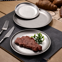 Service de vaisselle en acier inoxydable de style industriel rétro, pour plats occidentaux, pâtes, steak, desserts coréens, gâteaux