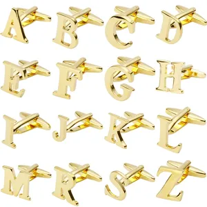 Gemelos de 26 letras doradas para hombre de alta calidad, camisa de traje de negocios francés, gemelos de hierro con alfabeto inicial para hombre