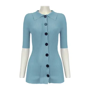 SMO Cardigan De Mujer Ngắn Tay Áo Cardigan Màu Xanh Ngọn Lửa Áo Len