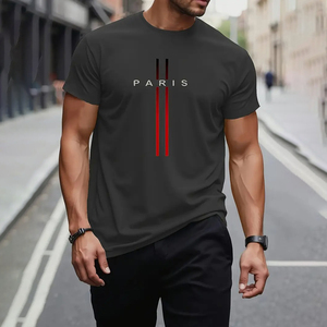 T-Shirt Casual da <span class=keywords><strong>Uomo</strong></span> in Poliestere con Stampa a Lettere Parigine a Sublimazione, Maglietta Estiva a Maniche Corte Leggermente Elasticizzata - Product Image 5