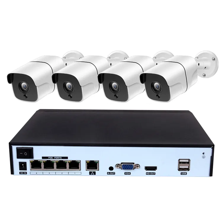 Sistem Kamera CCTV, H.265 5MP 4CH POE NVR Luar Ruangan Keamanan Peluru