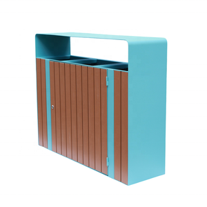 Poubelle de tri des déchets 3-en-1 en bois pour extérieur, pour rues, parcs, municipalités, poubelle publique de recyclage, bac à déchets, poubelle à ordures - Product Image 1