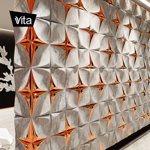 Scandinavian đá cẩm thạch nhân tạo tính năng tường với mô hình hình học & tùy chỉnh mô hình-khách sạn phòng giọng tường - Product Image 2