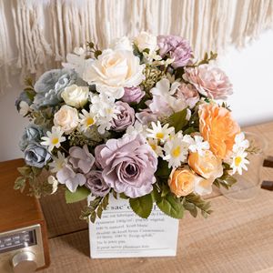 Bouquet de roses artificielles Haiheqiu, orange et bleu, décorations de mariage réalistes, style INS, arrangement floral - Product Image 2