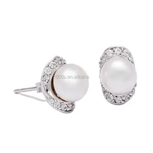 Dropshipping Valentine Gift 925 Solid Sterling Silver Stud Earring with Freshwater Pearl