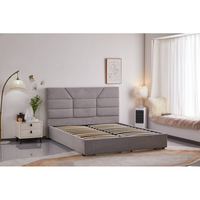 Lit en bois massif de conception chinoise avec tête de lit confortable rembourrée en tissu et coffre de rangement escamotable à vendre