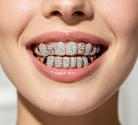 Grillz en argent sterling 925 plaqué or pour hommes et femmes, bijoux dentaires hip-hop pour rappeurs avec design croix entièrement incrusté de moissanite ronde