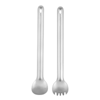 Ensemble de fourchette et cuillère à long manche en titane ultraléger, en alliage de titane, pour deux personnes, finition mate ou polie, cuillère-fourchette, vaisselle de camping