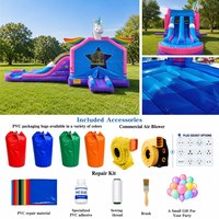 Château gonflable combo Licorne Ailes Arc-en-ciel avec toboggan, utilisation sèche et humide, pour filles, idéal pour fêtes d'anniversaire et usage commercial