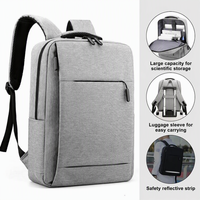 Sac à dos pour ordinateur portable professionnel avec logo personnalisé, tissu en nylon hydrofuge de haute qualité, bande réfléchissante sur le devant, port USB externe