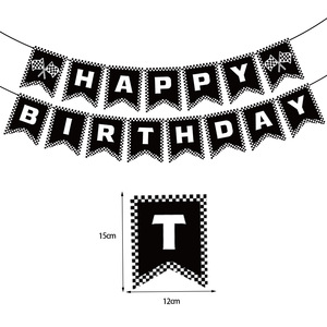 Bannière décorative de fête d'anniversaire sur le thème de la course <span class=keywords><strong>F1</strong></span>, en papier à carreaux noir et blanc, avec motif queue de poisson - Product Image 5