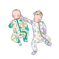Vente en gros de barboteuse personnalisée en bambou à manches longues avec fermeture éclair pour bébés enfants, pyjamas décontractés d'automne avec impression couleur assortie