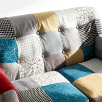 Canapé Chesterfield deux places en tissu patchwork, design moderne, pieds en bois, pour salon, école, sous-sol, certifié BSCI