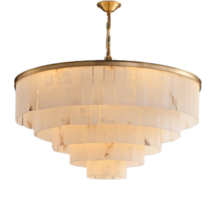 Luce moderna bianco Selenite Cameron di lusso in rame lampadario rotondo Designer per soggiorno elegante ristorante camera da letto - Product Image 2