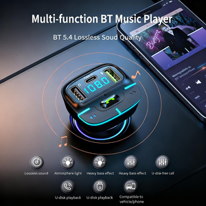 ポータブルカーキット PD急速充電 デュアルUSB ハンズフリー通話対応 BT5.0 MP3プレーヤー ワイヤレスFMトランスミッター - Product Image 2