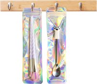 Sacs d'emballage holographiques thermoscellables pour la conservation des aliments, avec face transparente et dos en feuille d'aluminium, pochettes refermables à fermeture éclair pour stylos