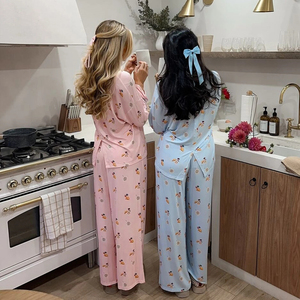 Women's 2 Piece Pajama <strong>Breakfast</strong> Print Pocket Shirt Pants <strong>Set</strong> 2 Pieces Loose Fit Pajamas <strong>Set</strong> Long Sleeve Loungewear - Product Image 2