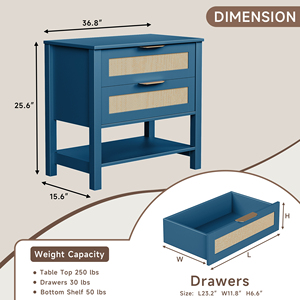 <b>Rattan</b> Nightstand With 2 Drawers And Storage Shelf Boho <b>Bedside</b> <b>Table</b> For Bedroom - Product Image 3