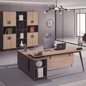 Big Boss Grote Mdf 200Cm Modulaire Elegante Mahonie Ijzer Grijs I Vormige Voorzitter Meubels Modern Design Executive Kantoor Tafel