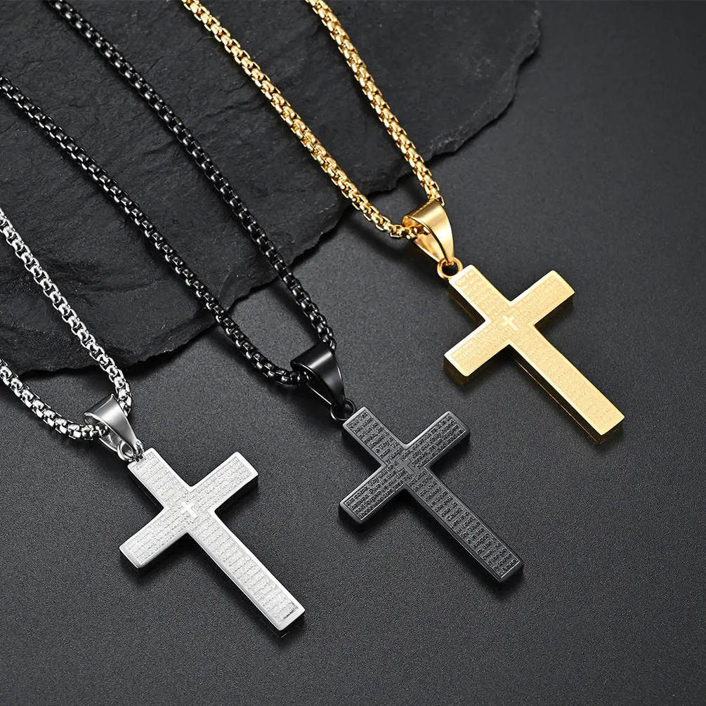 Fashion Jewelry Necklace Stainless Steel 18k Gold Plated Cross Pendant Necklace with Rope Chain Jewelry