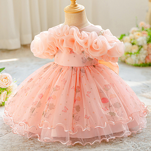 Abito da fata fiore rosa <span class=keywords><strong>per</strong></span> bambine neonato principessa abito da sposa con quadrato o colletto a collo alto festa di compleanno - Product Image 3