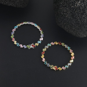 Color Oval Zircon <b>Bracelet</b>, Egg-shaped Double-row Chain, Copper-inlaid Zircon Tennis Chain, Women's <b>Stacked</b> Wear Tanjing Fashion - Product Image 1