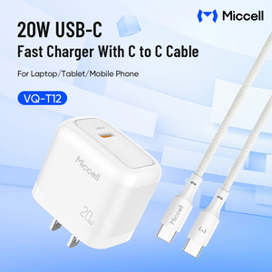 Chargeur rapide USB-C Miccell Compact 20W avec câble C vers C et prise en charge multi-protocoles pour téléphone, tablette et ordinateur portable - Product Image 2