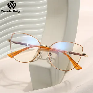 2024 женские очки в стиле ретро кошачий глаз из нержавеющей стали с пружинными петлями, оптические оправы для очков