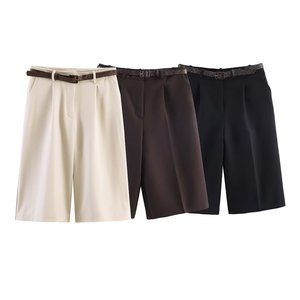 Shorts chics pour femmes, taille haute, coupe ample, jambes larges, avec ceinture, style Y2K, pantalon décontracté coupe droite, style Boyfriend - Product Image 1