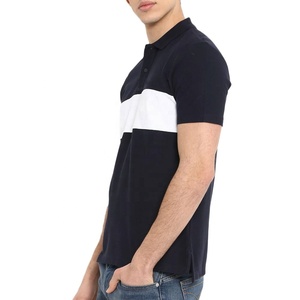 Polo de Hombre con Bloques de Color, Manga Corta, Tejido, Casual, Azul Marino y Blanco, Diseño Sólido - Product Image 2