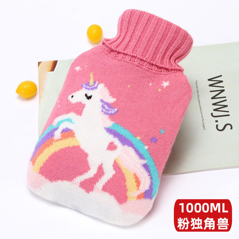 Licorne arc-en-ciel + sac d'eau chaude BS blanc + housse en tissu