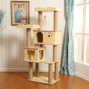 GMTPET evcil hayvan ürünleri fabrikası OEM toptan lüks Sisal ahşap kedi kınamak mobilya ağacı kulesi kedi tırmanma kule ağacı