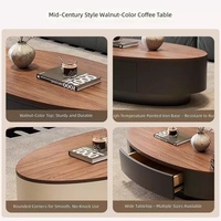 Ensemble de table basse et table d'appoint ovales vintage Tenghang, 2 pièces avec tiroir de rangement, meubles de salon