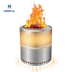 HOMFUL Porous Stainless Steel Garden Portable Fire Pit Outdoor Smokeless Fire Pit For Patio Camp