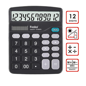 เครื่องคิดเลข Foska Basic อัตโนมัติ ปุ่มใหญ่ 12 หลัก สำหรับสำนักงาน ใช้พลังงานสองระบบ พร้อมฟังก์ชั่นสลีป - Product Image 1