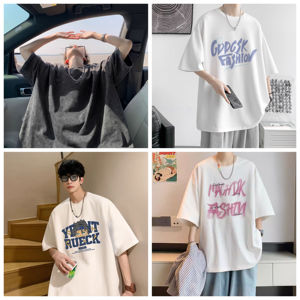 Mix and Match kaus lengan pendek pria, kaos dasar Pasangan longgar setengah lengan putih murni musim panas - Product Image 3