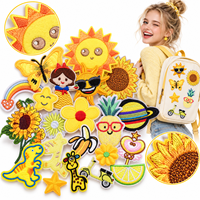 Patch brodé jaune en gros, motifs Kawaii (abeille souriante, tournesol, dinosaure, smiley), thermocollant et à coudre