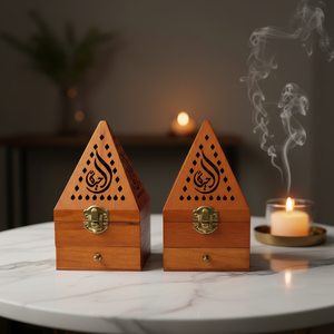 Brûleur <span class=keywords><strong>d</strong></span>'encens en bois en forme de pyramide, Bakhoor, brûleur <span class=keywords><strong>d</strong></span>'oud <span class=keywords><strong>arabe</strong></span> artisanal avec tiroir pour la <span class=keywords><strong>d</strong></span>écoration de la maison pendant le Ramadan - Product Image 2