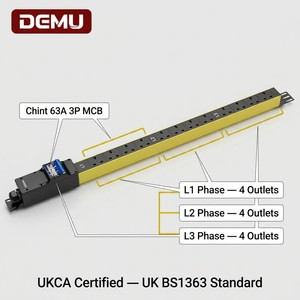 PDU Industriale 1U Trifase con <span class=keywords><strong>Presa</strong></span> UK BS1363, 13A, <span class=keywords><strong>12</strong></span> Vie, 380 <span class=keywords><strong>Volt</strong></span>, 63 Amp, 41kW, Certificato UKCA - Product Image 3