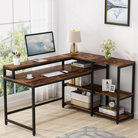Bureau d'angle moderne et durable en bois massif pour le bureau à domicile avec étagères de rangement