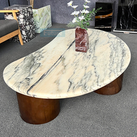 Design moderne de luxe en marbre naturel Calactta Viloa gris rose avec pied en bois Table basse d'appoint pour le salon